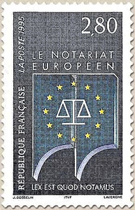 Le Notariat européen. Drapeau européen, emblème, devise  2f.80 bleu clair, jaune et bleu foncé Y2924