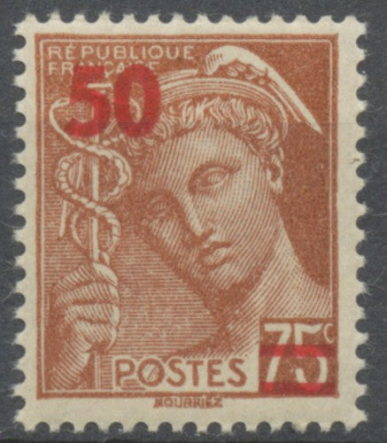 Timbres de 1932-38 avec nouvelle valeur. Type Mercure. 50 sur 75c. Brun-rouge (416A) Neuf luxe ** Y477