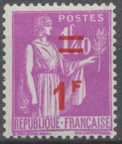 Timbres de 1932-38 avec nouvelle valeur. Type Paix.  1f. Sur 1f. 40 lilas (371) Neuf luxe ** Y484