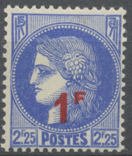 Timbres de 1932-38 avec nouvelle valeur. Type Cérès.  1f. Sur 2f. 25 outremer (374) Neuf luxe ** Y487