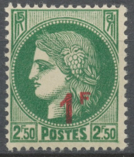 Timbres de 1932-38 avec nouvelle valeur. Type Cérès.  1f. Sur 2f. 50 vert (375) Neuf luxe ** Y488