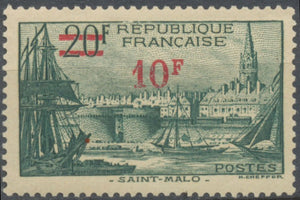 Timbres de 1932-38 avec nouvelle valeur.  10f. Sur 20f. Vert foncé (394) Neuf luxe ** Y492