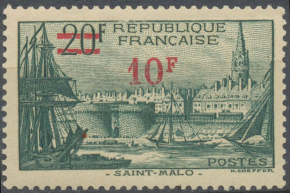 Timbres de 1932-38 avec nouvelle valeur.  10f. Sur 20f. Vert foncé (394) Neuf luxe ** Y492