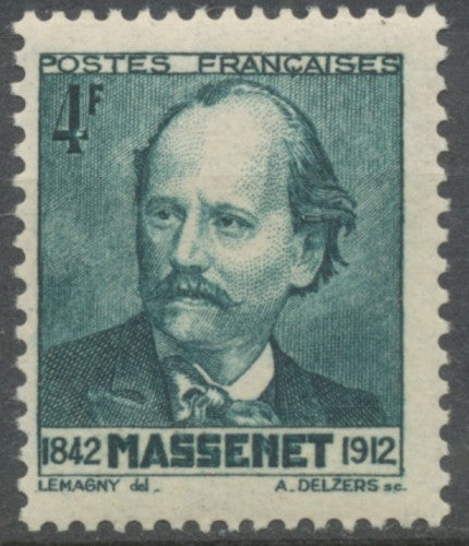 Centenaire de la naissance du compositeur Jules Massenet (1842-1912) 4f. Vert-bleu Neuf luxe ** Y545