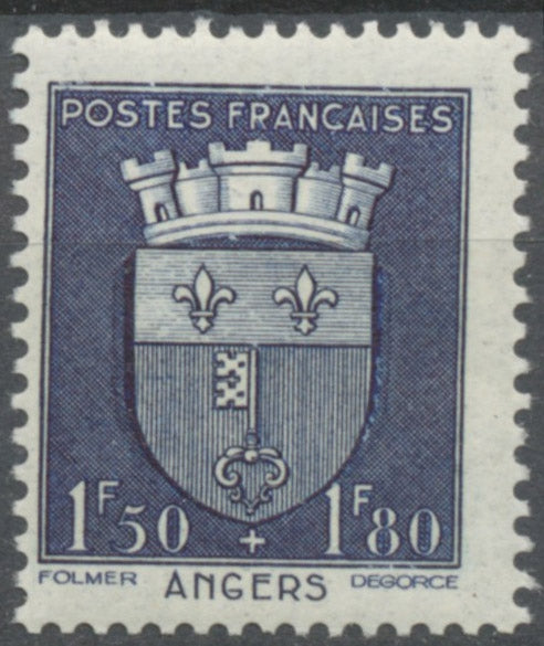 Au profit du Secours national. Armoiries de villes (II) Angers. 1f.50+1f.80 bleu foncé Neuf luxe ** Y558