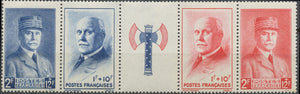 Au profit du Secours national. Types de 1940-42 la bande de quatre timbres avec francisque Neuf luxe ** Y571A