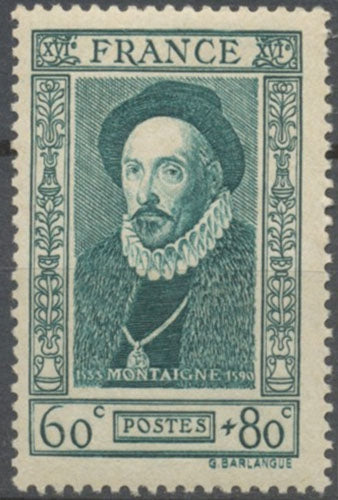 Célébrités du XVIe siècle. Michel Eyquem de Montaigne (1533-1592), moraliste.  60c.+80c. Vert-bleu Neuf luxe ** Y587