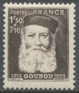 Cinquantenaire de la mort du compositeur Charles Gounod (1818-1893) 1f.50+3f.50 sépia Neuf luxe ** Y601