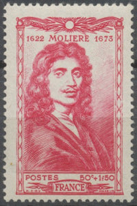 Célébrités du XVIle siècle. J.-B Poquelin, dit Molière (1622-1673) 50c.+1f.50 rouge carminé Neuf luxe ** Y612