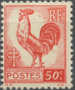 Série d'Alger. Coq et Marianne (d'Alger) 50c. Rouge Neuf luxe ** Y633