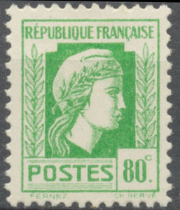 Série d'Alger. Coq et Marianne (d'Alger) 80c. Vert-jaune Neuf luxe ** Y636