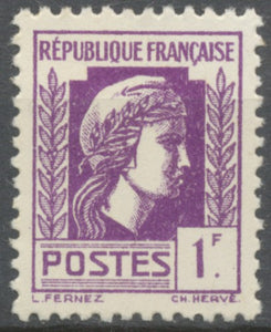 Série d'Alger. Coq et Marianne (d'Alger) 1f. Violet Neuf luxe ** Y637