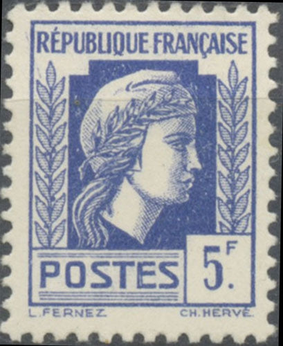 Série d'Alger. Coq et Marianne (d'Alger) 5f. Bleu-violet Neuf luxe ** Y645