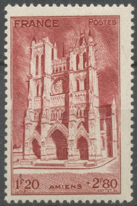 Cathédrales. Au profit de l'Entraide française. Amiens. 1f.20+2f.80 brun-rouge Neuf luxe ** Y665