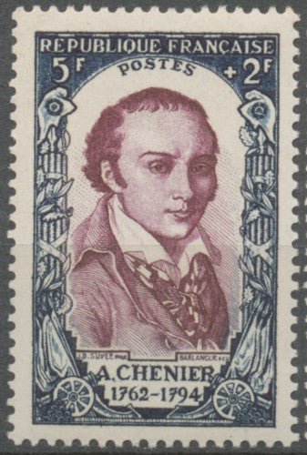 Célébrités du XVIIIe siècle (II).  André-Marie de Chénier, par J.-B Suvée  5f. + 2f. Lilas. Neuf luxe ** Y867