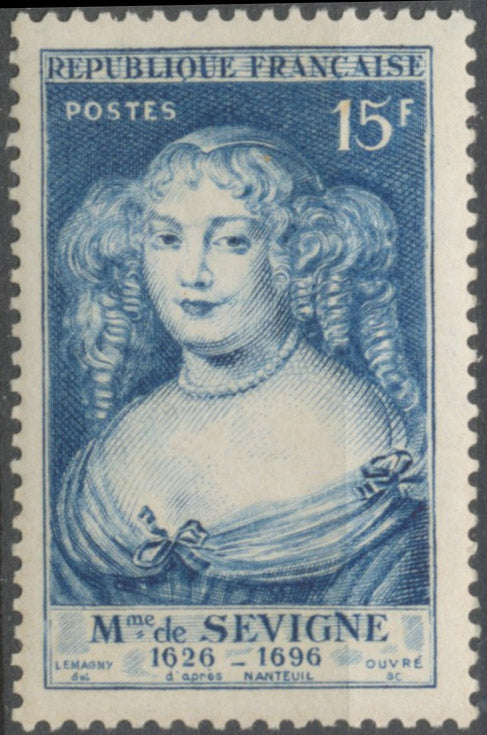 Madame de Sévigné, par Nanteuil. 15f. Bleu clair. Neuf luxe ** Y874