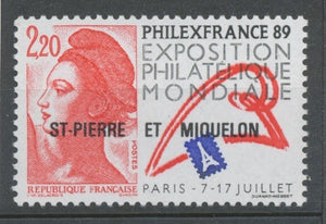 SPM  N°489 "Philexfrance' 89" Exposition philatélique mondiale, à Paris 2f20 rouge, noir, bleu ZC489